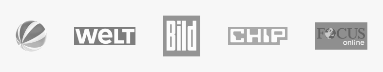 Logos bekannter Medien: Sat.1, WELT, BILD, CHIP, FOCUS online – Medienberichte über remind.me.